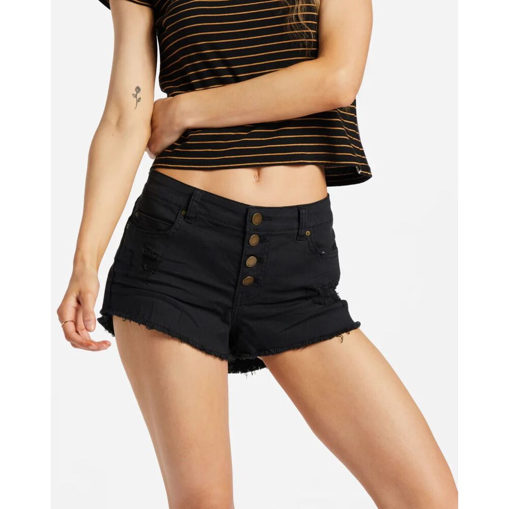 Billabong NWT Buttoned Up Denim Shorts Short Distressed Black Size 30 New